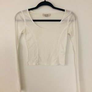 Long-Sleeve Cream Crop Top